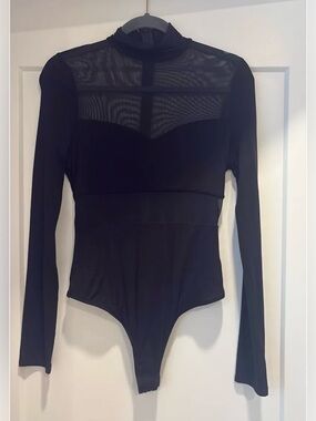 Sheer Yoke Long Sleeve Bodysuit - Black